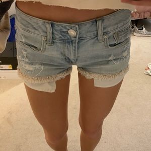 White Lace Trimmed Shortie Shorts